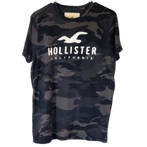 🟢1186 * Hollister Mens Camo Print Short Sleeve Tee Black Gray Size M